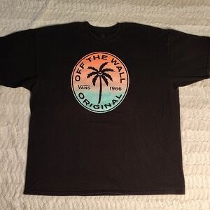 Vans Black Tee with Coral-to-Aqua Palm Circle